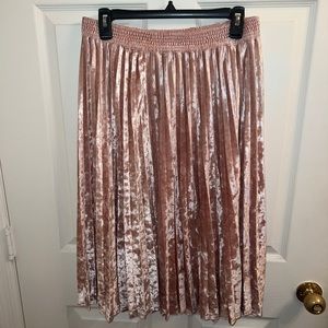 Pleated velvet blush pink skirt